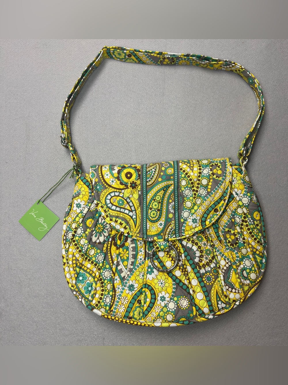 Vera Bradley Lemon Parfait Paisley Saddle Crossbody Shoulder Bag Retired NWT